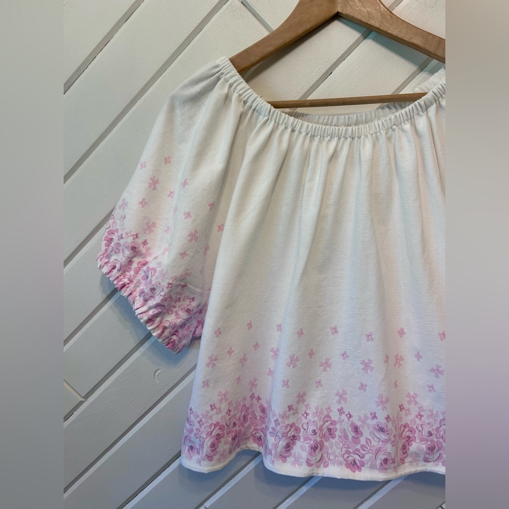 Handmade Upcycled Vintage Linen Puff Sleeve Top